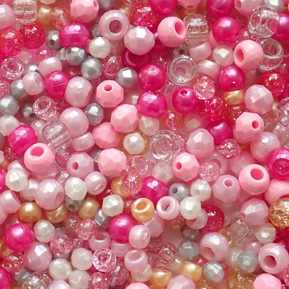 Princess Pink Plastic Craft Beads Mix, 84 grams