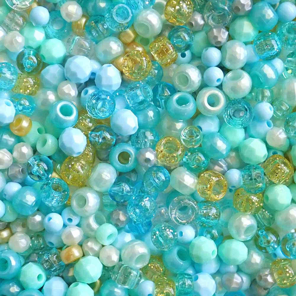 Princess Aqua Blue Plastic Craft Beads Mix, 84 grams