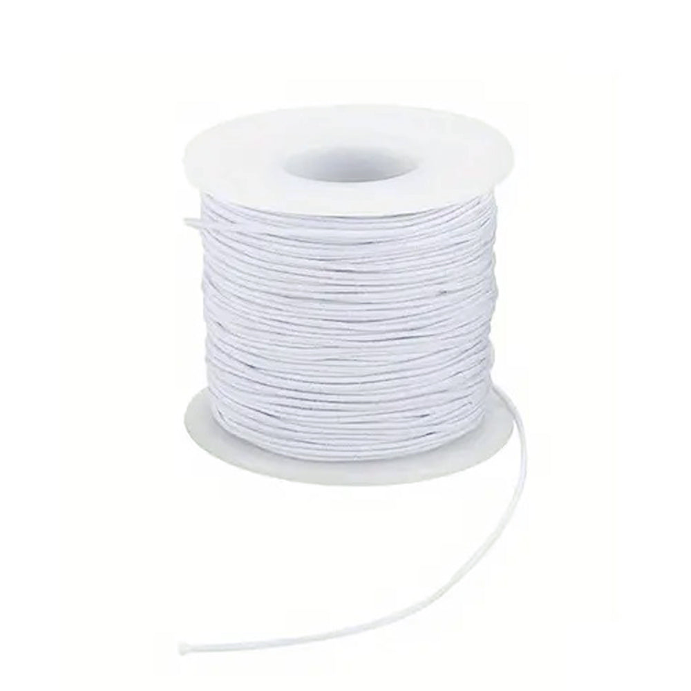 White Round Elastic Cord, 0.9mm thick, 50 ft spool