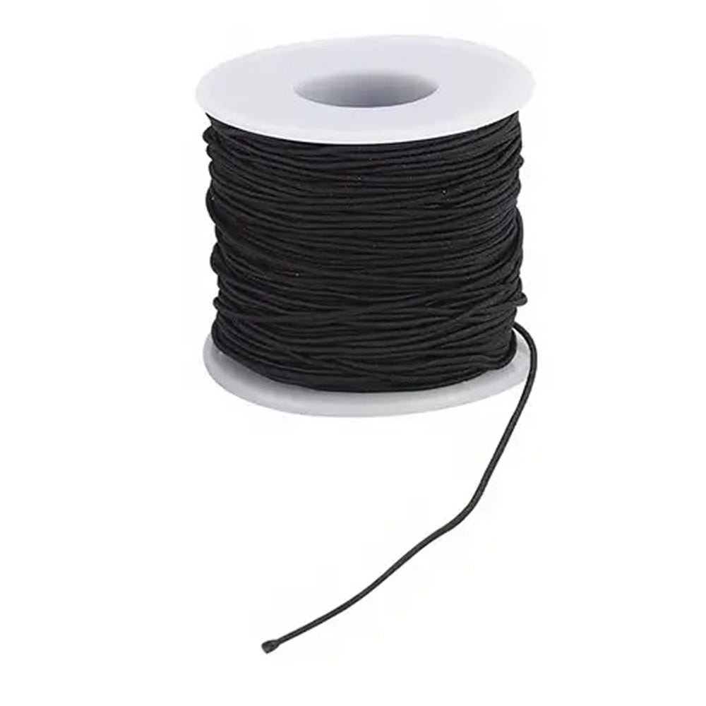 Black Round Elastic Cord, 0.9mm thick, 50 ft spool
