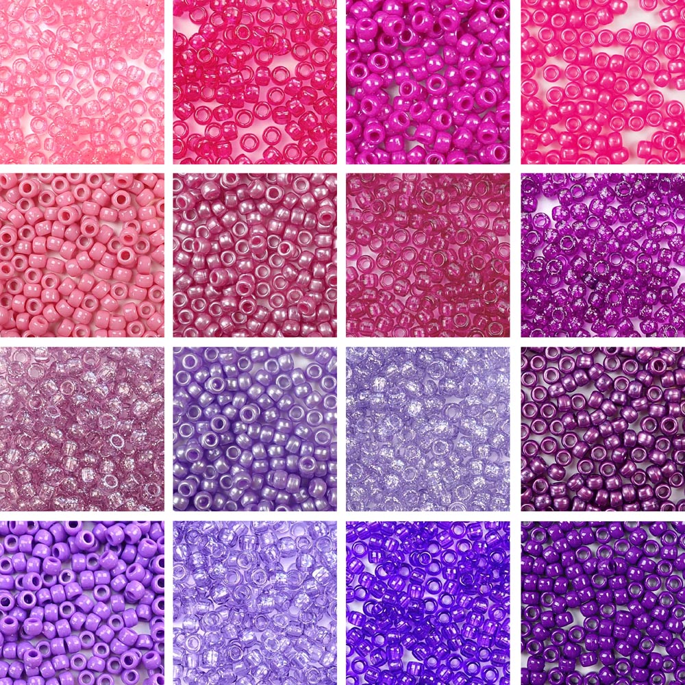 Berry Blush (Pink &amp; Purple) 16 Color Combo Kit, Plastic Pony Beads 6 x 9mm, 2400 beads