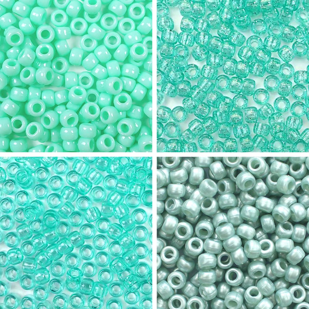 pony beads in 4 shades of sea green