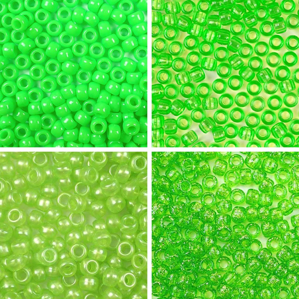 pony beads in 4 shades of lime green