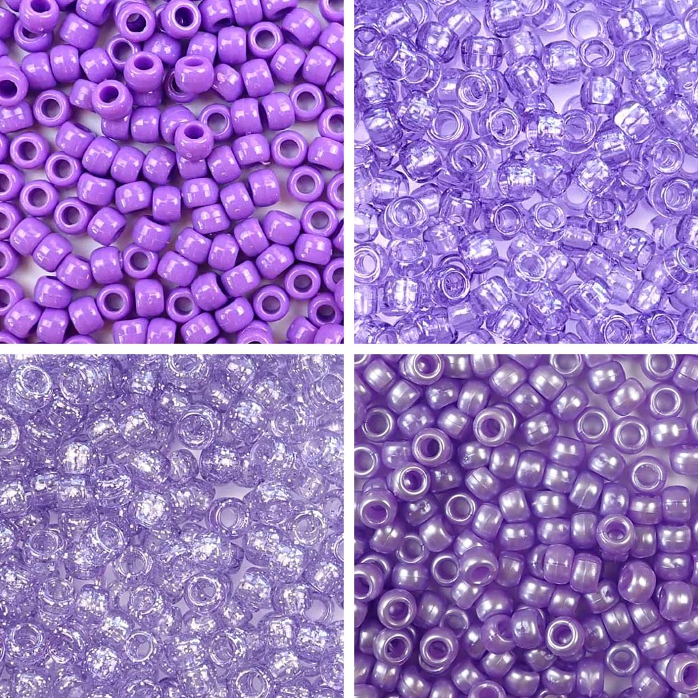 Lilac Purple 4 Color Set, 6 x 9mm Pony Beads