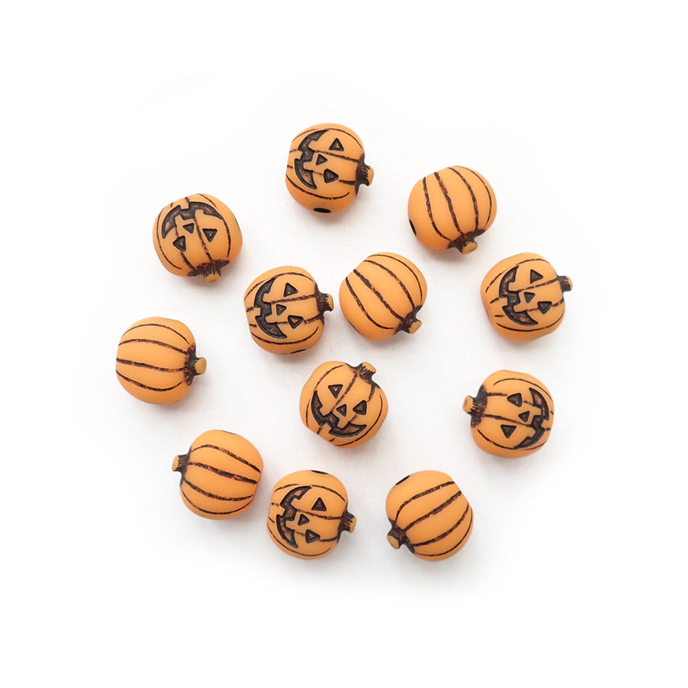Halloween Jack-O-Lantern Pumpkin Plastic Beads, 24 beads
