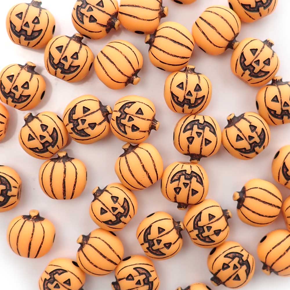 Halloween Jack-O-Lantern Pumpkin Plastic Beads, 24 beads