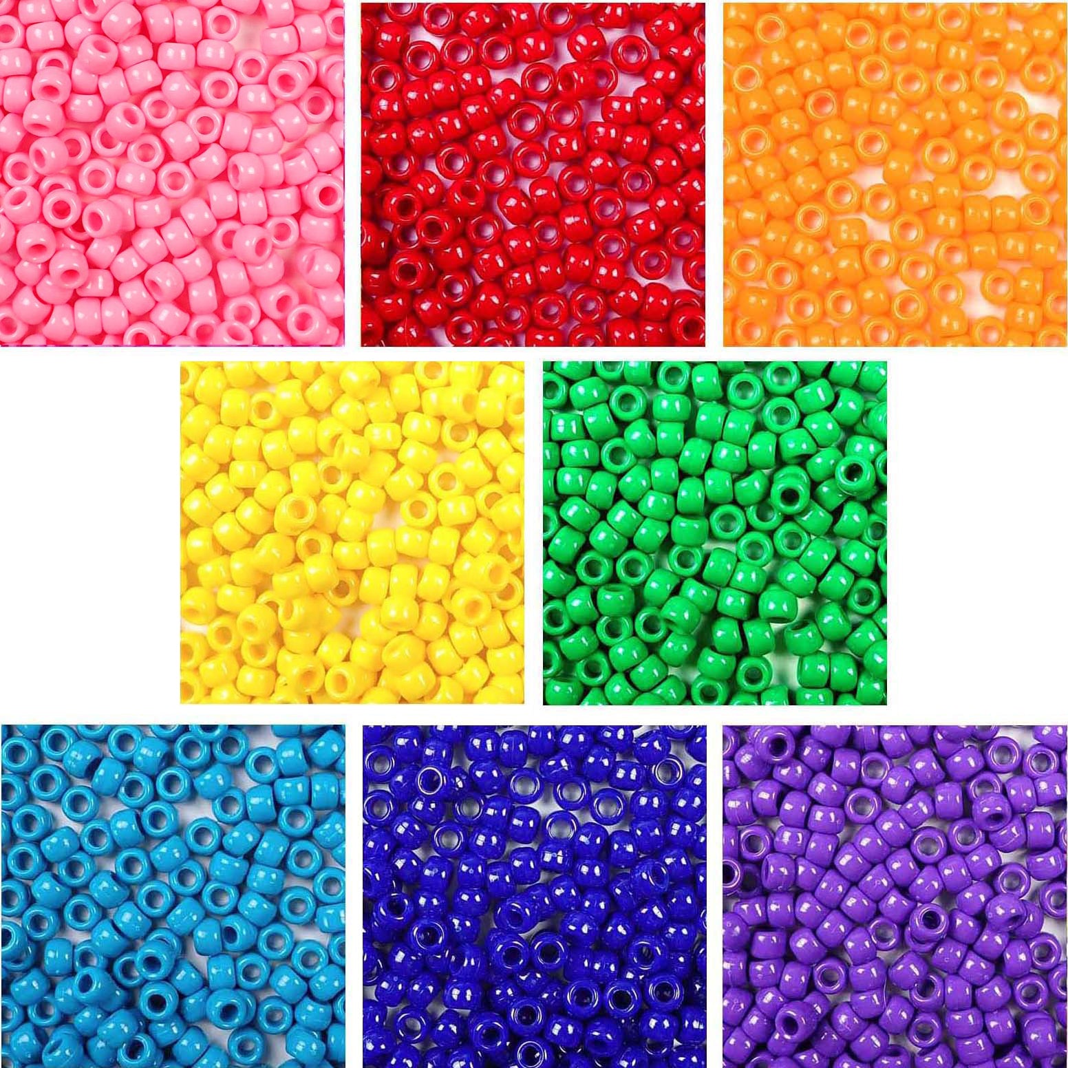 Rainbow Opaque 8 Color Kit, Plastic Pony Beads 6 x 9mm, 2000 beads