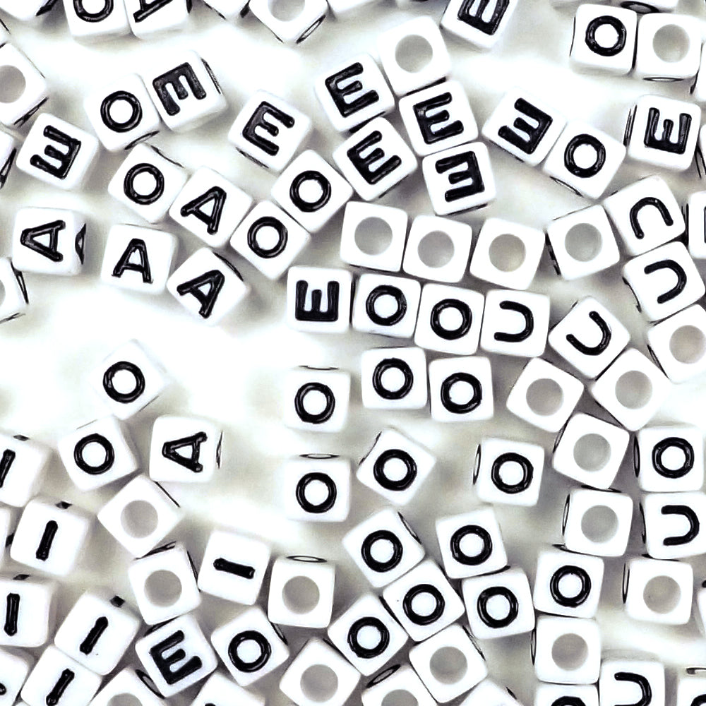 Alphabet letter beads in a vowel mix
