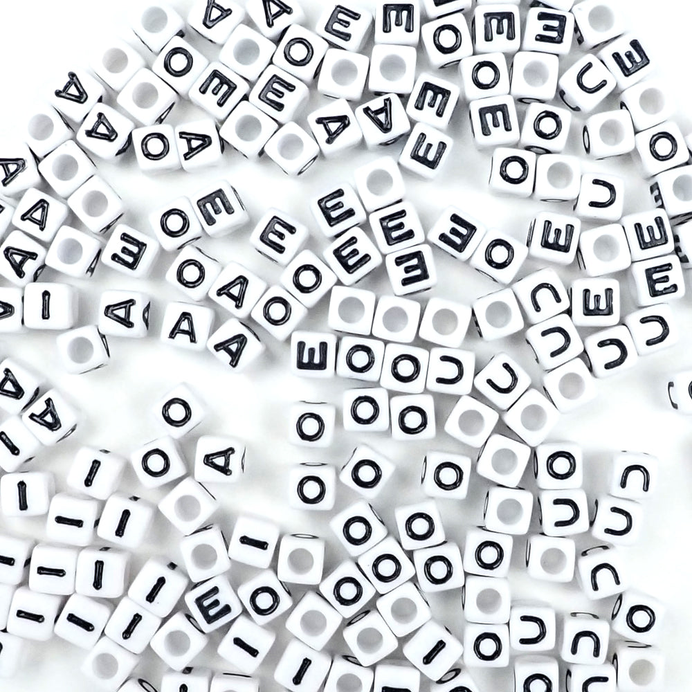 Alphabet letter beads in a vowel mix