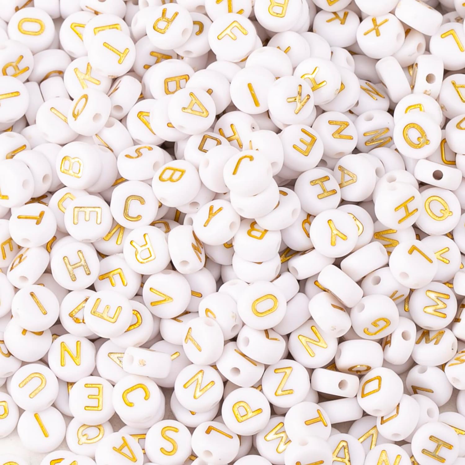 100 White w/Black Letter 7mm Disc shape Alphabet Beads Multi pack or choose  A-Z