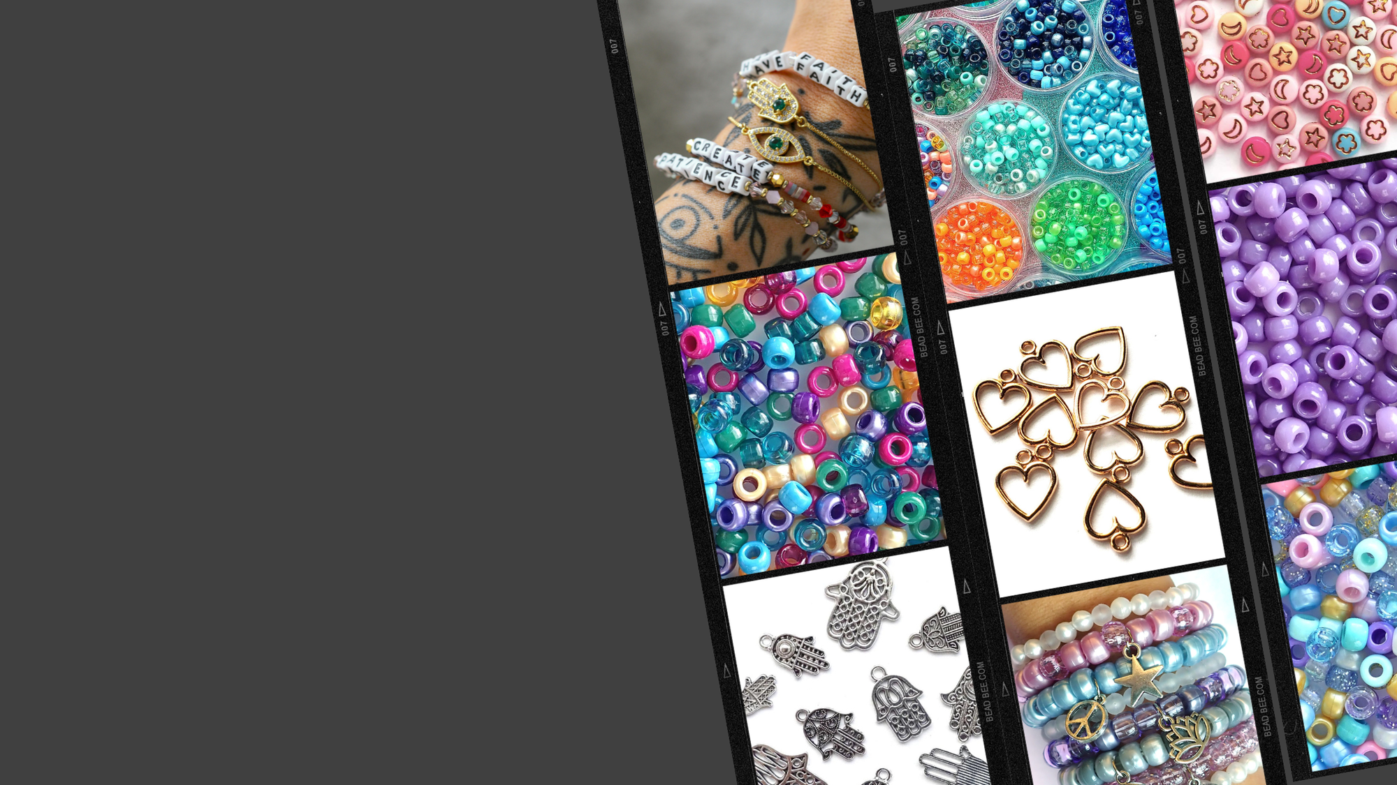 banner image featuring different types of beads, charms and beaded jewelry
