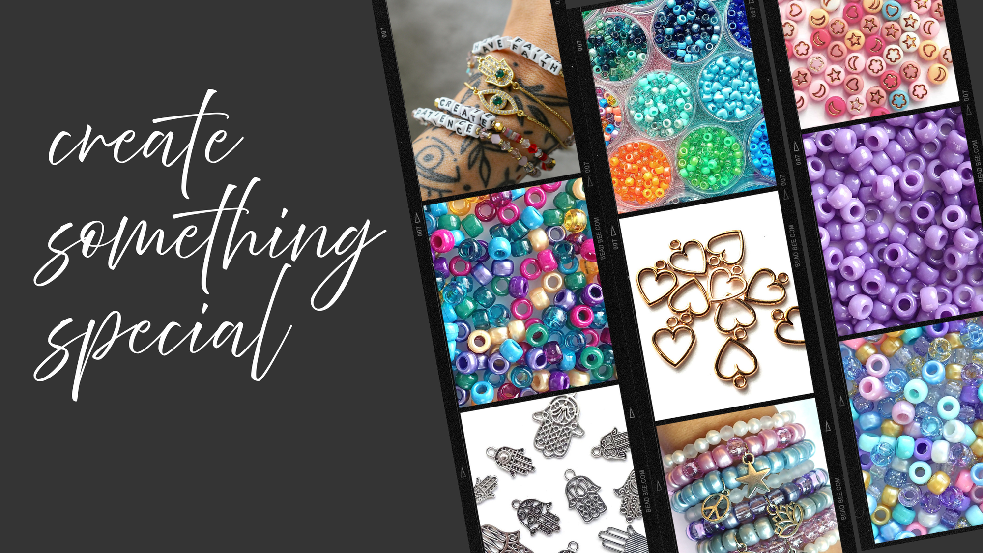 a  collage of beads and charms