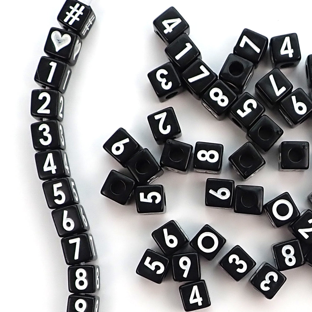 Plastic Black 8mm Cube Vertical Hole Alphabet Beads, Single Letters, 35 beads