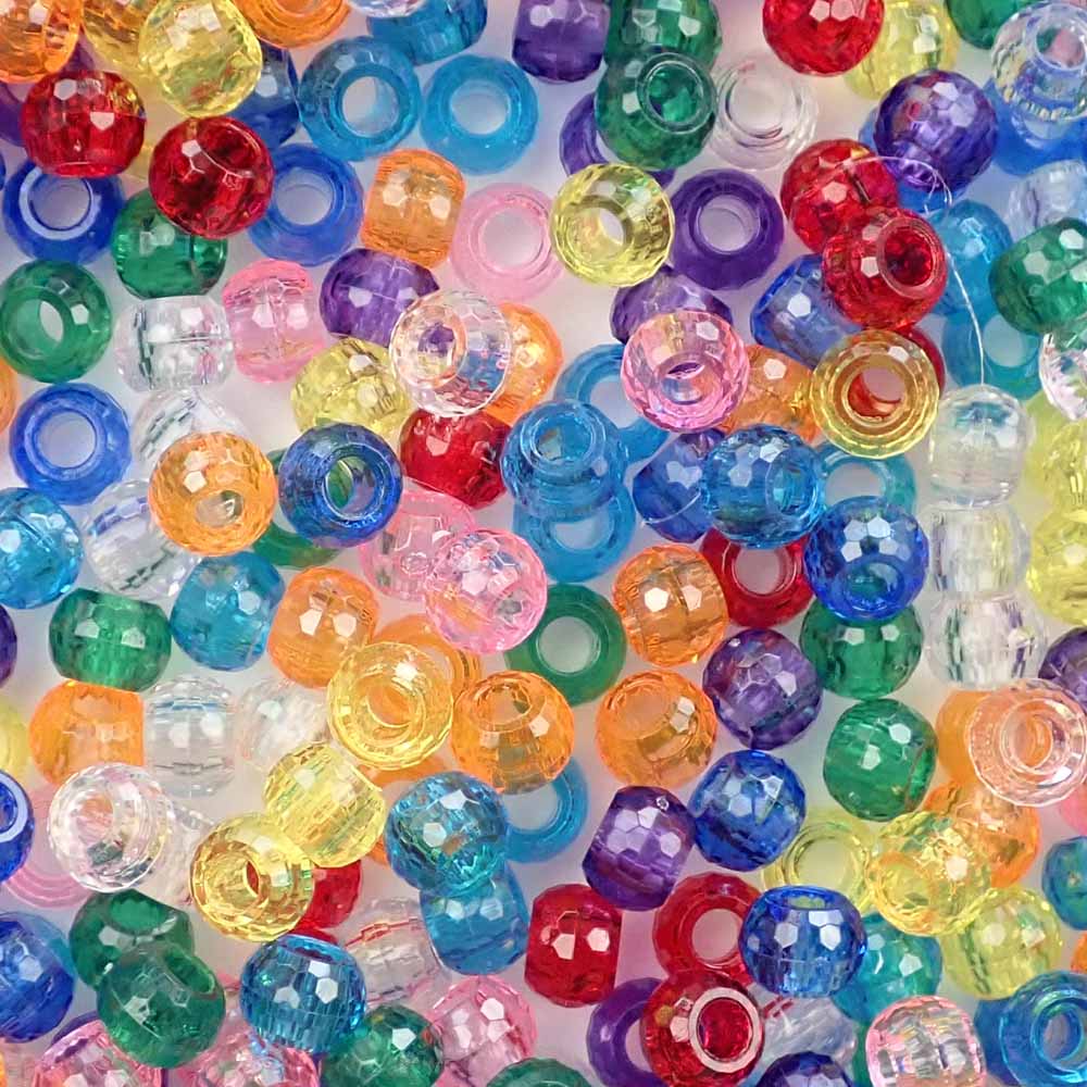 Transparent Mix Plastic Faceted Jewel Pony Beads 6 x 9mm, 500 beads