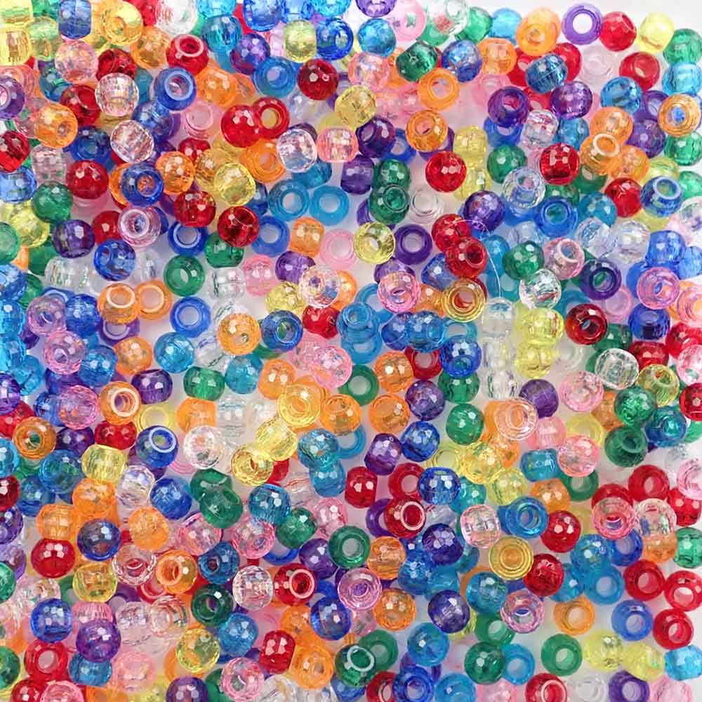 Transparent Mix Plastic Faceted Jewel Pony Beads 6 x 9mm, 500 beads