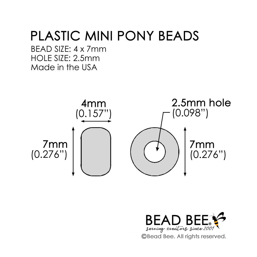 Clear Plastic Mini Pony Beads 4 x 7mm, 1000 beads