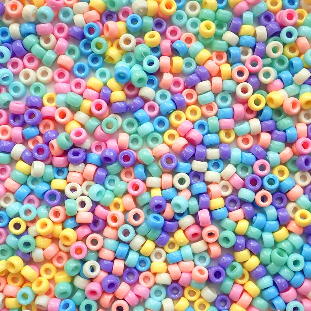 Pastel Opaque Mix Plastic Mini Pony Beads 4 x 7mm, 1000 beads