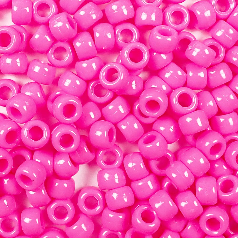 Hot Pink Opaque Plastic Pony Beads 6 x 9mm, 500 beads