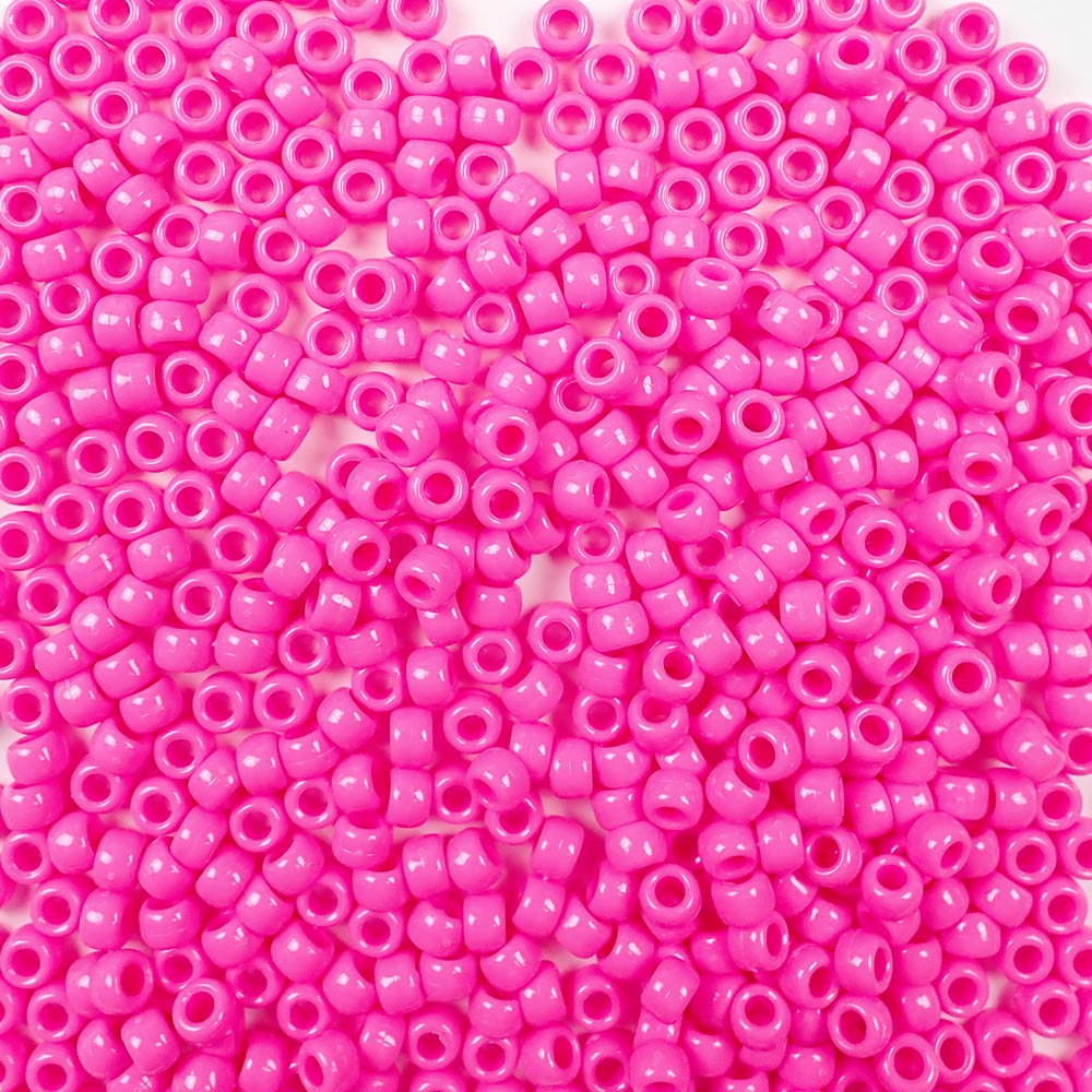 Hot Pink Opaque Plastic Pony Beads 6 x 9mm, 500 beads