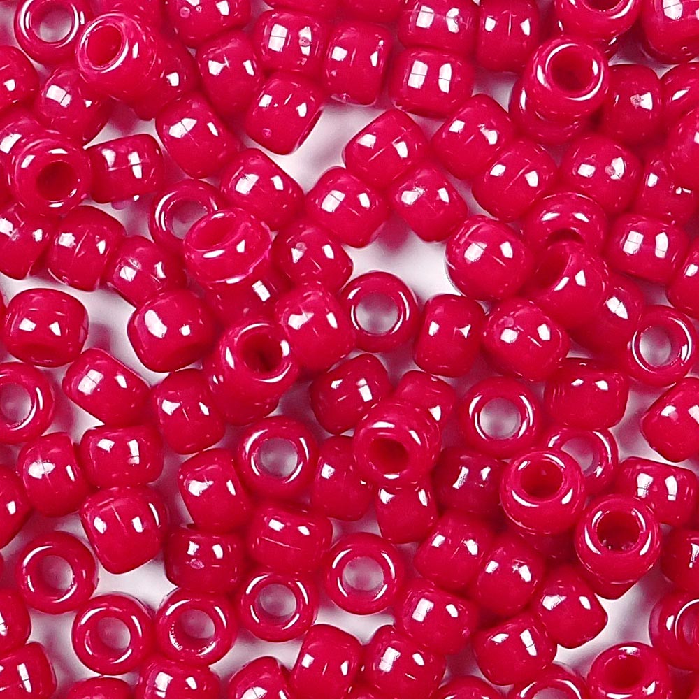 Berry Red Plastic Pony Beads. Size 6 x 9 mm. Craft Beads. Made in the USA.