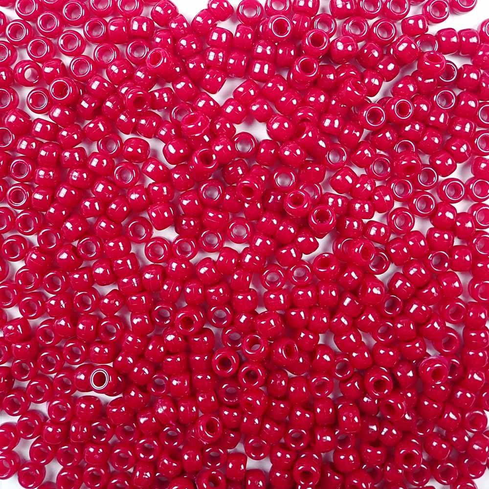 Berry Red Plastic Pony Beads. Size 6 x 9 mm. Craft Beads. Made in the USA.