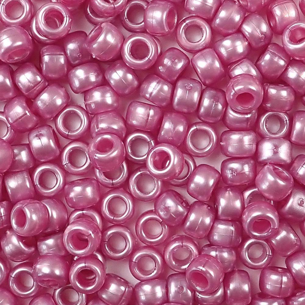 Mauve Pearl Plastic Pony Beads. Size 6 x 9 mm. Craft Beads. Made in the USA.