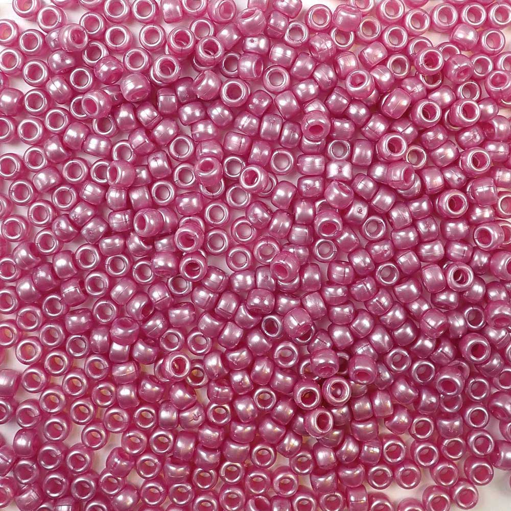 Mauve Pearl Plastic Pony Beads. Size 6 x 9 mm. Craft Beads. Made in the USA.