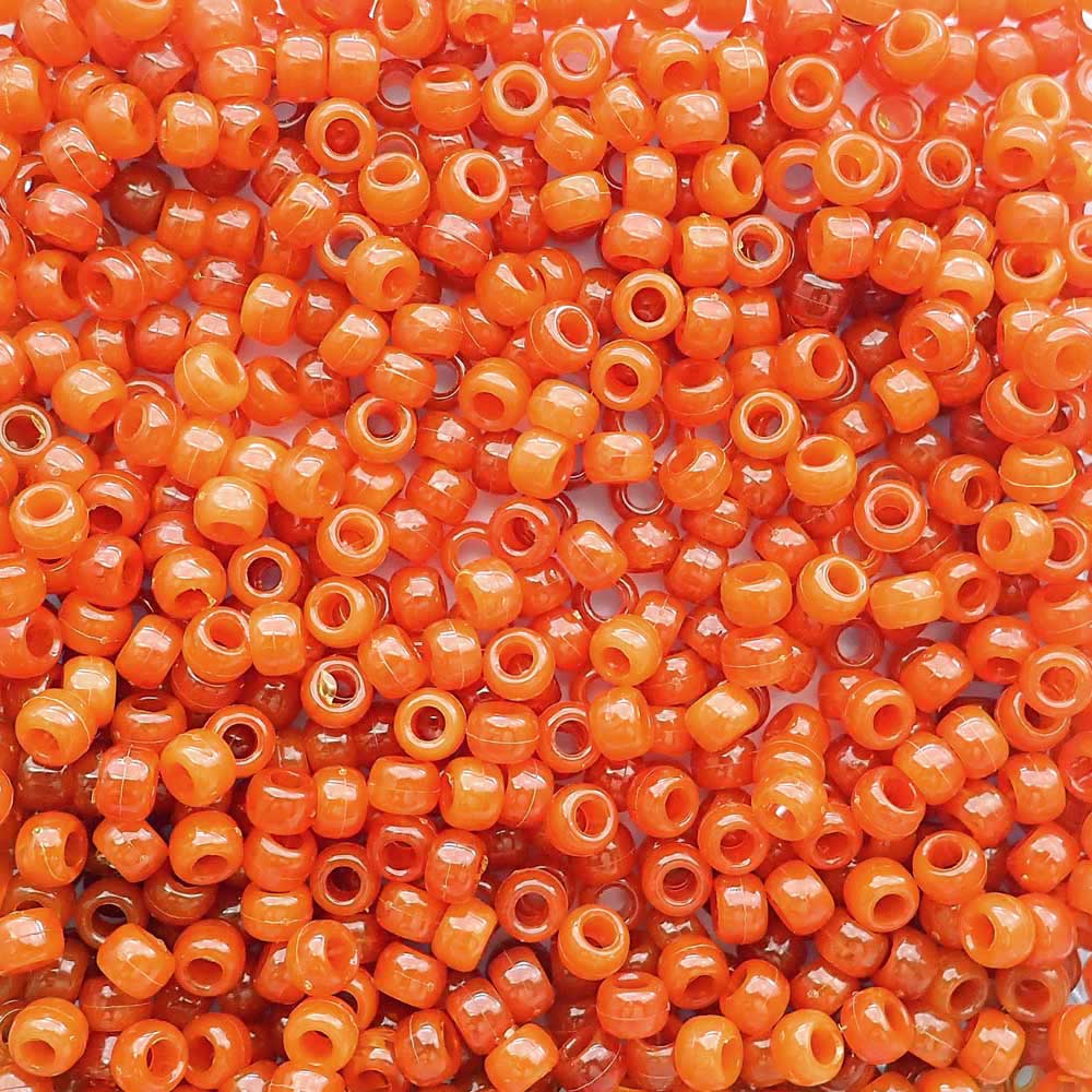 Tiger Coral Orange Marbled Plastic Pony Beads 6 x 9mm, 500 beads