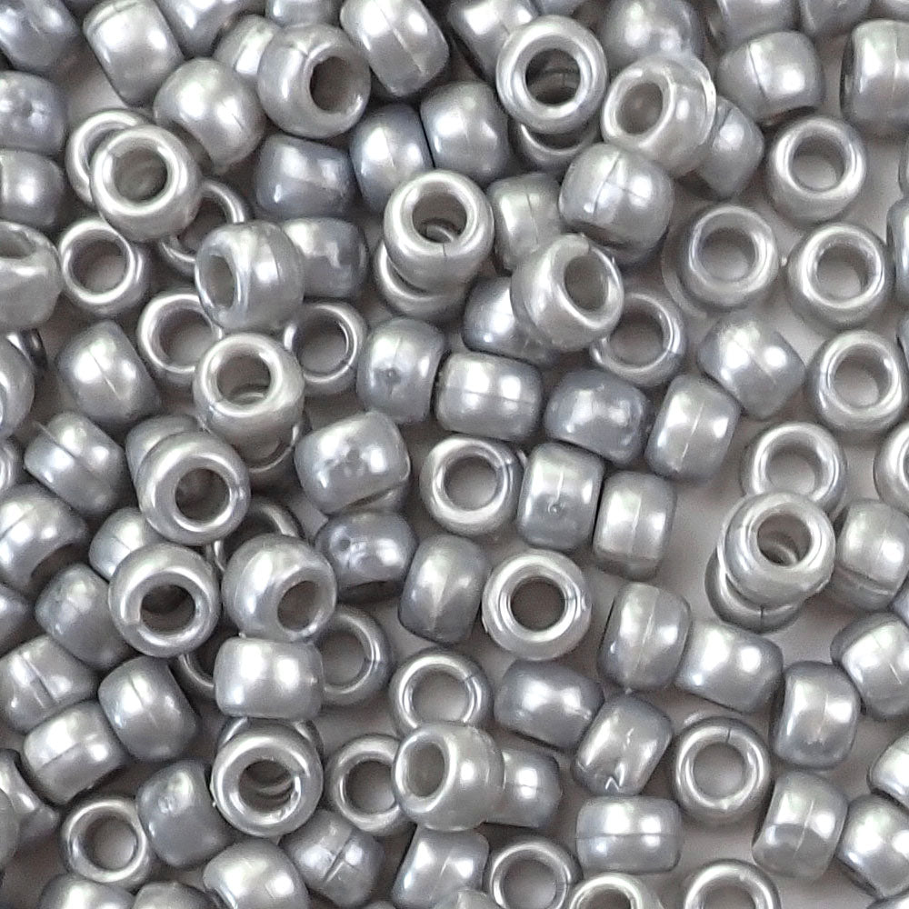 Medium Silver Pearl Plastic Pony Beads 6 x 9mm, about 100 beads