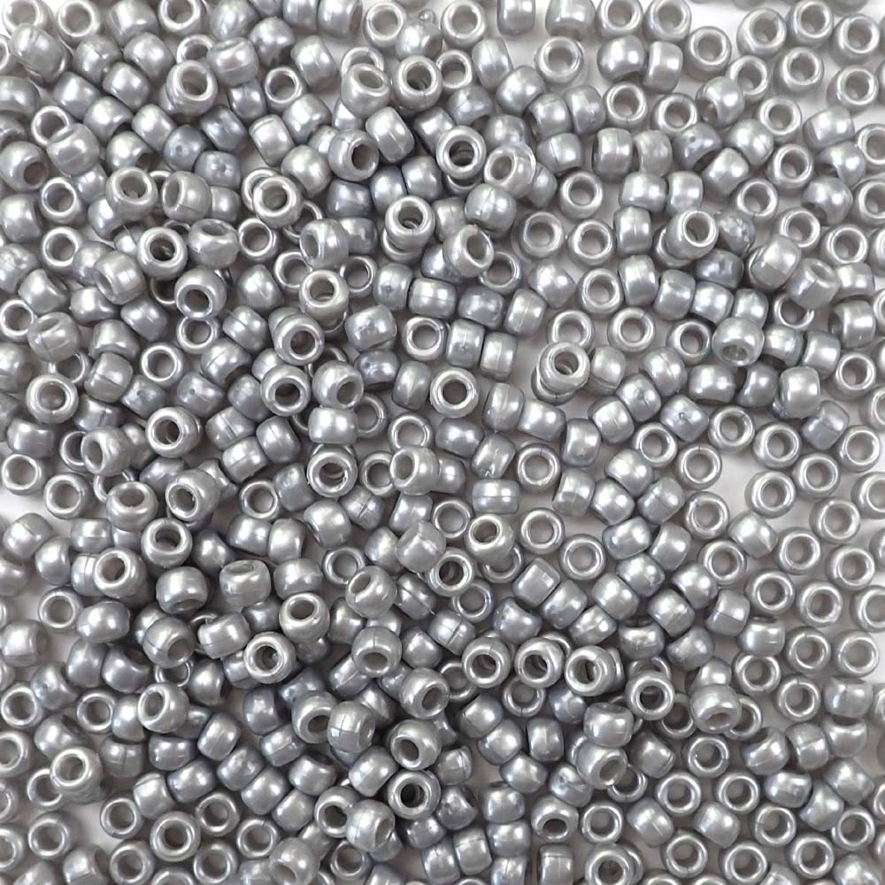 Medium Silver Pearl Plastic Pony Beads 6 x 9mm, about 100 beads