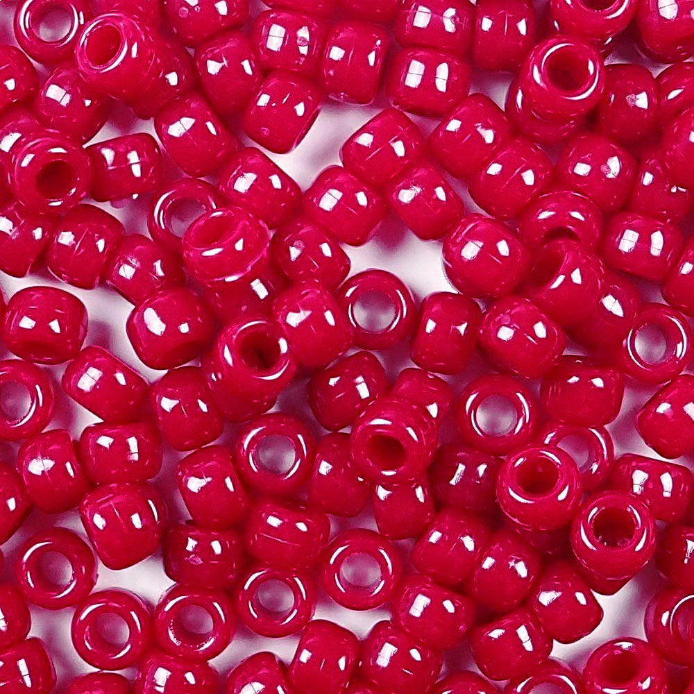 Cranberry Red Opaque Plastic Pony Beads 6 x 9mm, 1500 beads