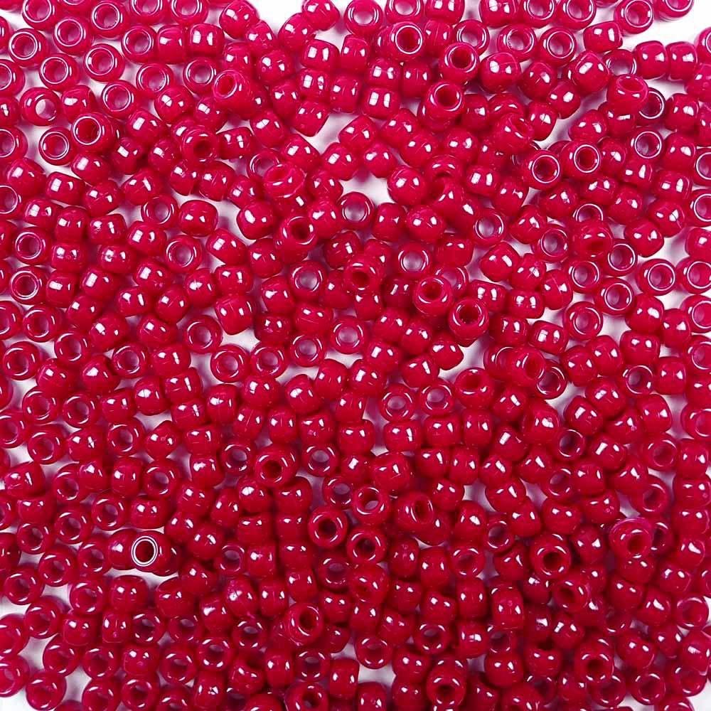 Cranberry Red Opaque Plastic Pony Beads 6 x 9mm, 1500 beads
