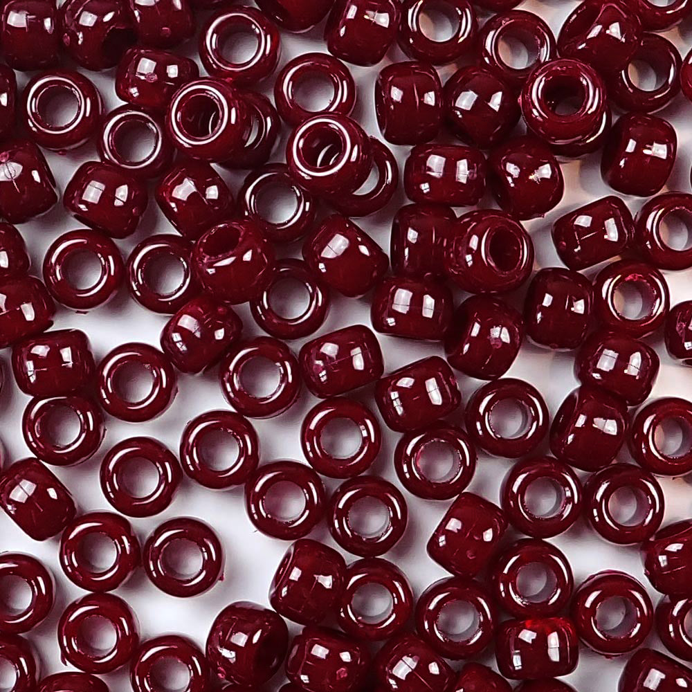 Burgundy Red Opaque Plastic Pony Beads 6 x 9mm, 500 beads
