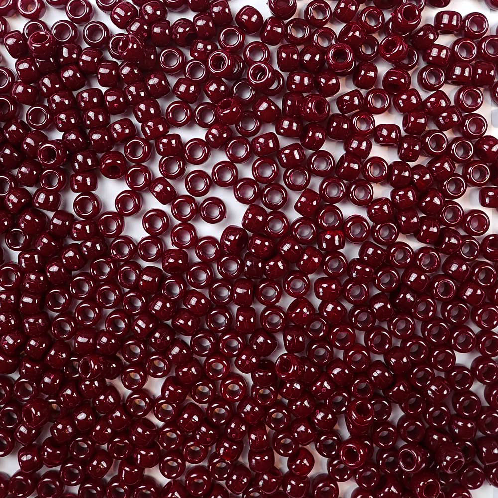 Burgundy Red Opaque Plastic Pony Beads 6 x 9mm, 500 beads