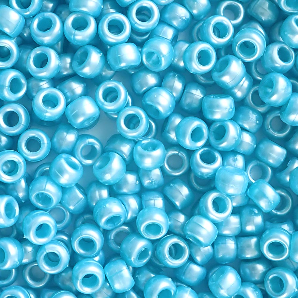 Light Blue Pearl Plastic Pony Beads. Size 6 x 9 mm. Craft Beads.