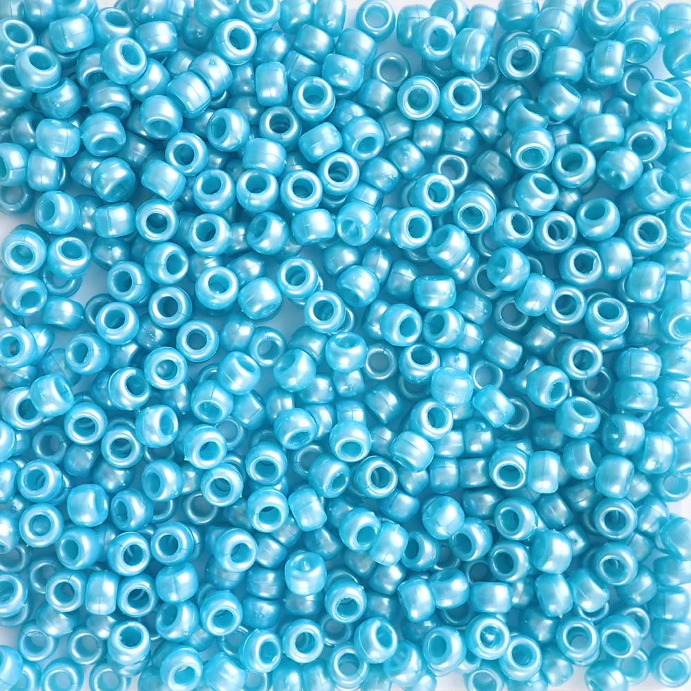 Light Blue Pearl Plastic Pony Beads. Size 6 x 9 mm. Craft Beads.