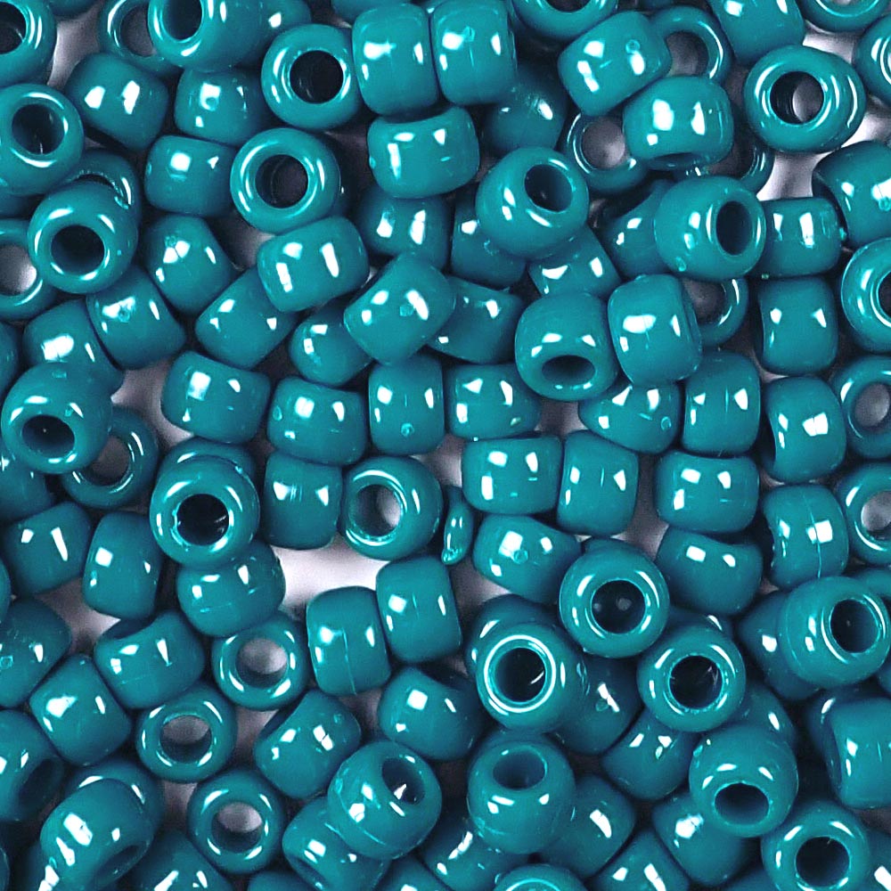 Dark Teal Plastic Pony Beads. Size 6 x 9 mm. Craft Beads. Made in the USA.