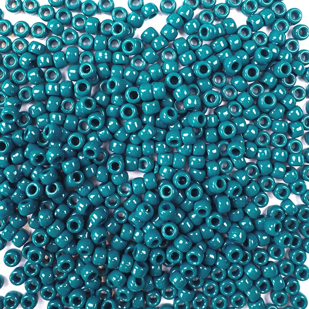 Dark Teal Plastic Pony Beads. Size 6 x 9 mm. Craft Beads. Made in the USA.