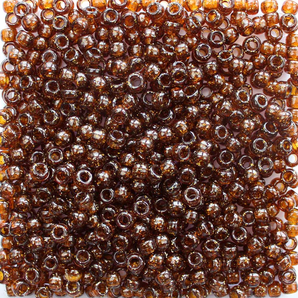 Root Beer (Brown) Glitter Plastic Pony Beads 6 x 9mm, 500 beads