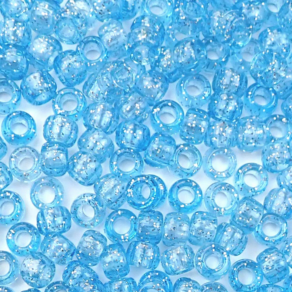 Light Sapphire Glitter Plastic Pony Beads 6 x 9mm, 1500 beads