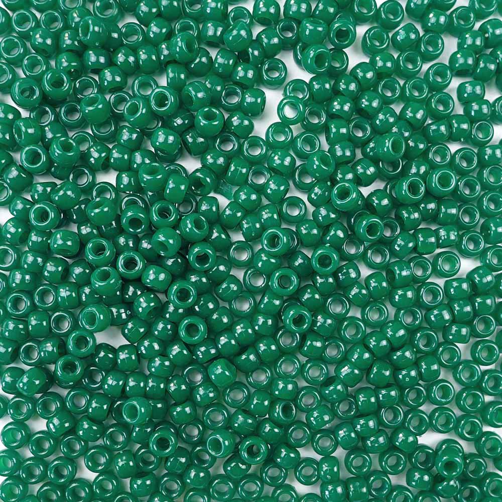 Agate Green Plastic Pony Beads. Size 6 x 9 mm. Craft Beads. Made in the USA.