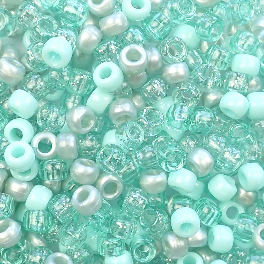 Sea Green Mix Plastic Pony Beads 6 x 9mm, 500 beads