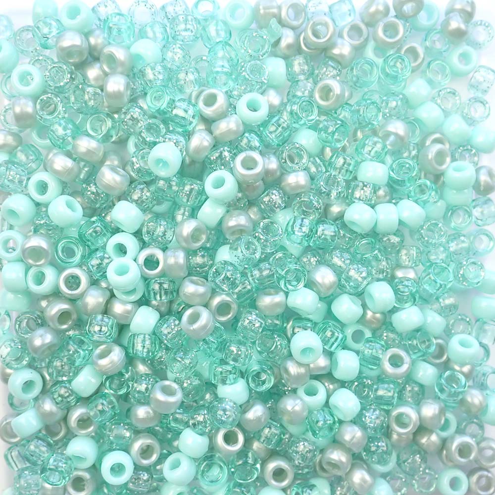 Sea Green Mix Plastic Pony Beads 6 x 9mm, 500 beads