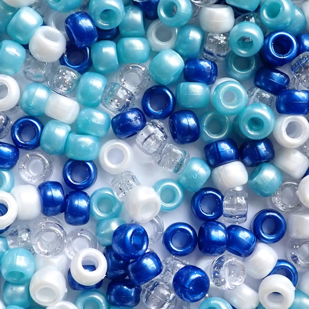 Angelic Blue Sky Mix Plastic Pony Beads 6 x 9mm, 500 beads