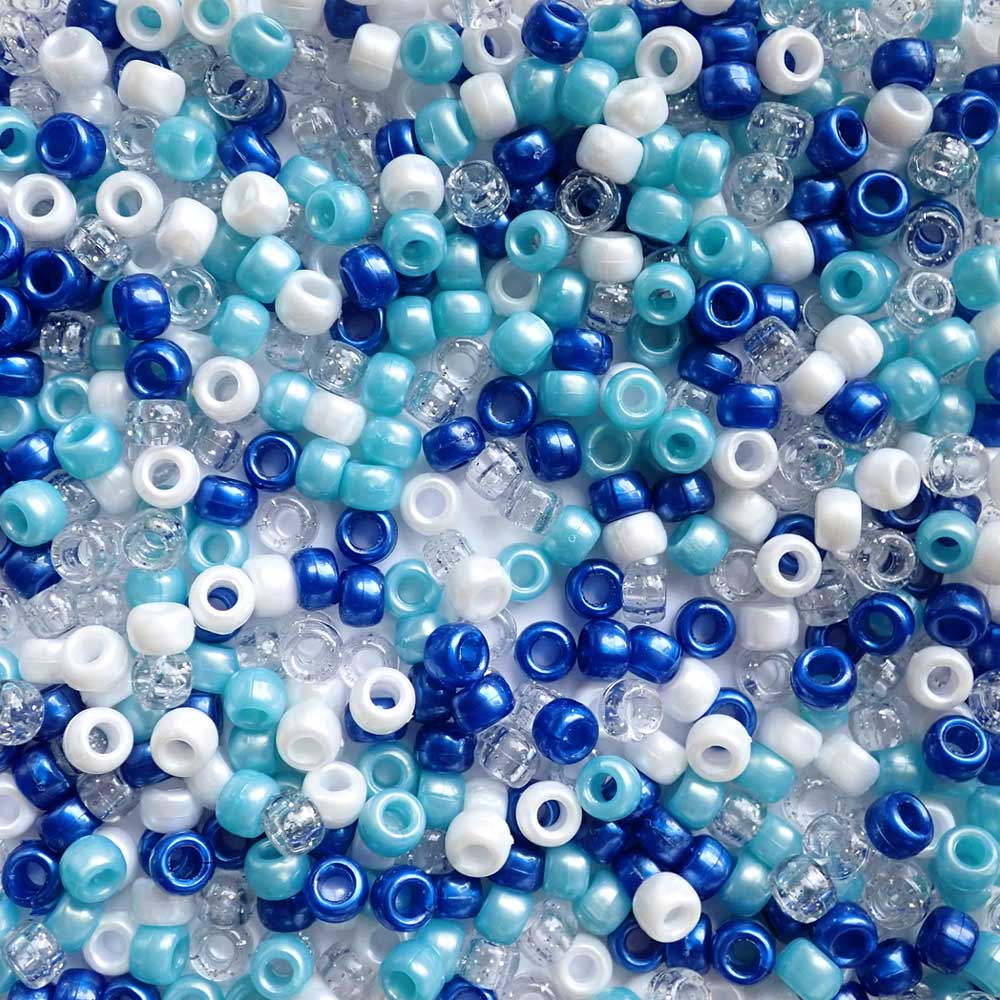 Angelic Blue Sky Mix Plastic Pony Beads 6 x 9mm, 500 beads
