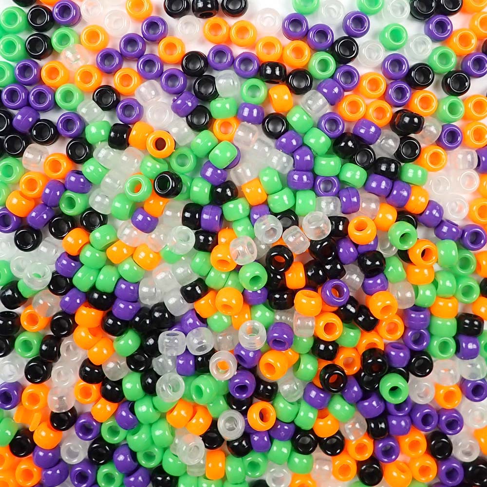 Halloween Colors Plastic Pony Beads. Size 6 x 9 mm. Craft Beads for making bracelets, jewelry making, arts & crafts.