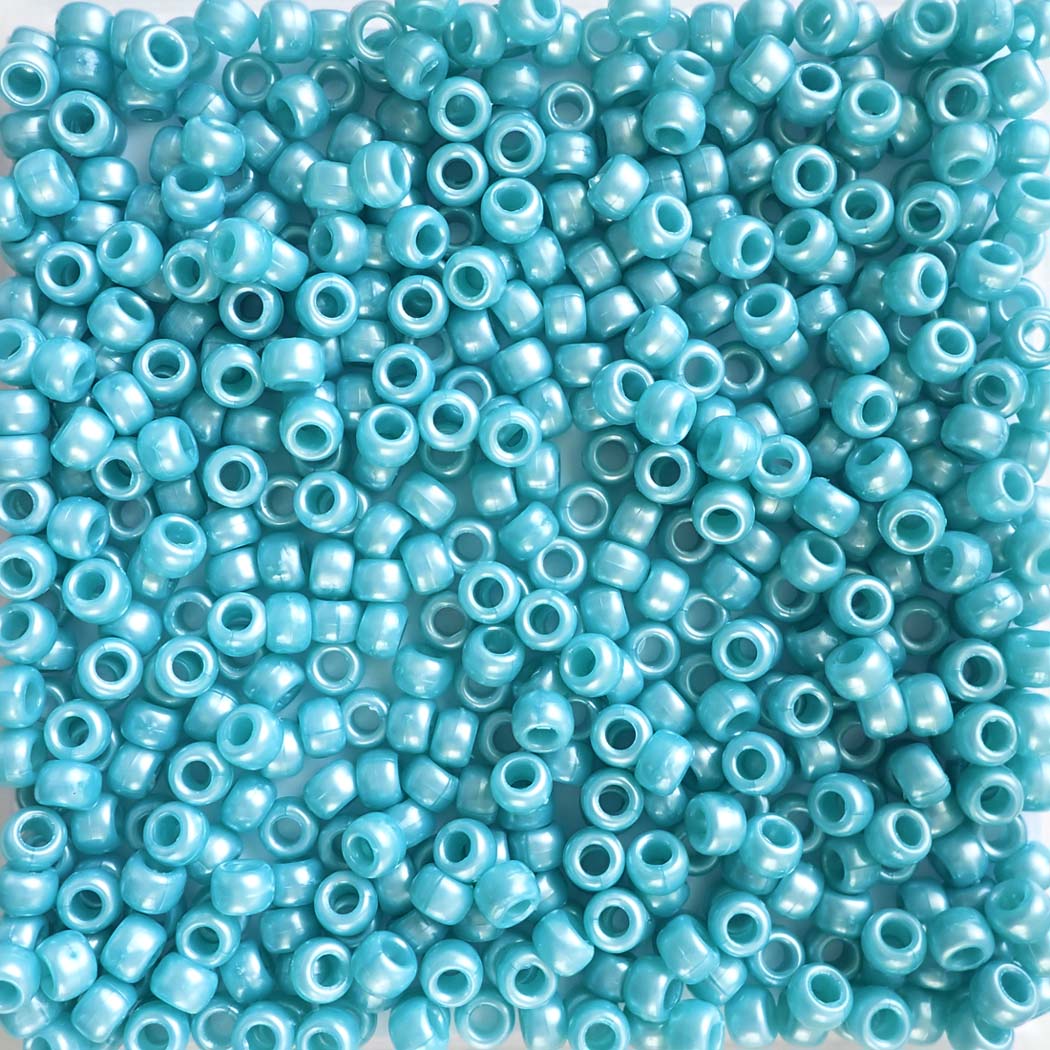 Sky Blue Pearl Plastic Pony Beads. Size 6 x 9 mm. Craft Beads.