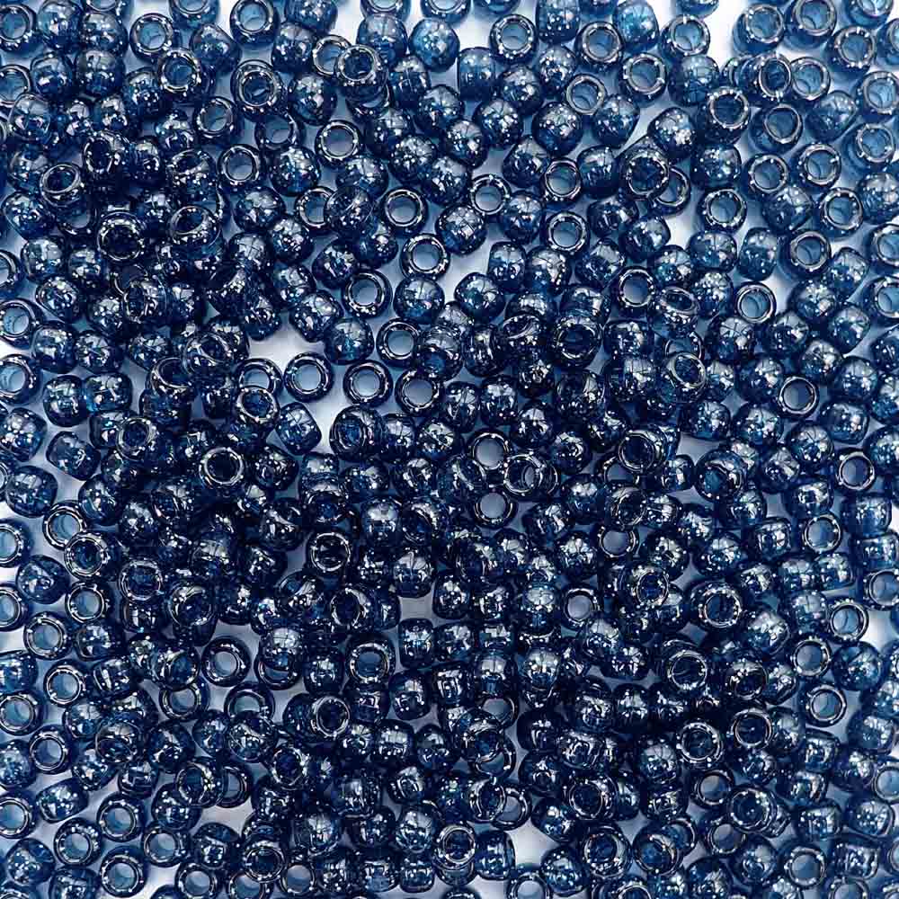 Montana Blue Glitter Plastic Pony Beads 6 x 9mm, about 100 beads