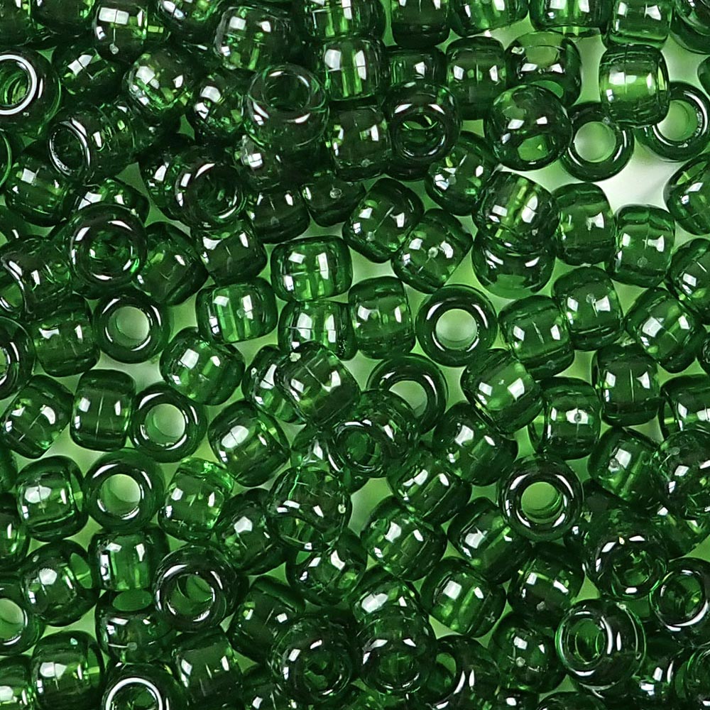 Dark Peridot Green Transparent Plastic Pony Beads 6 x 9mm, 500 beads