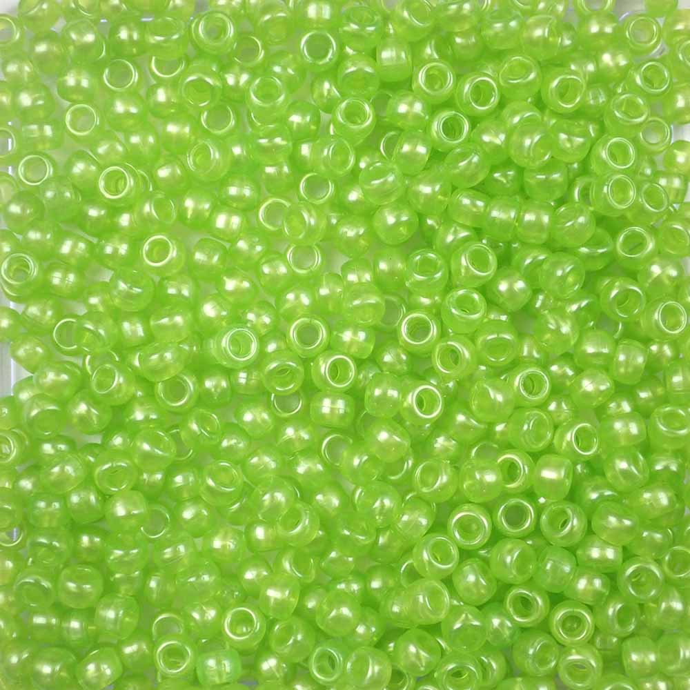 Lime Green Pearl Plastic Pony Beads 6 x 9mm, 1500 beads